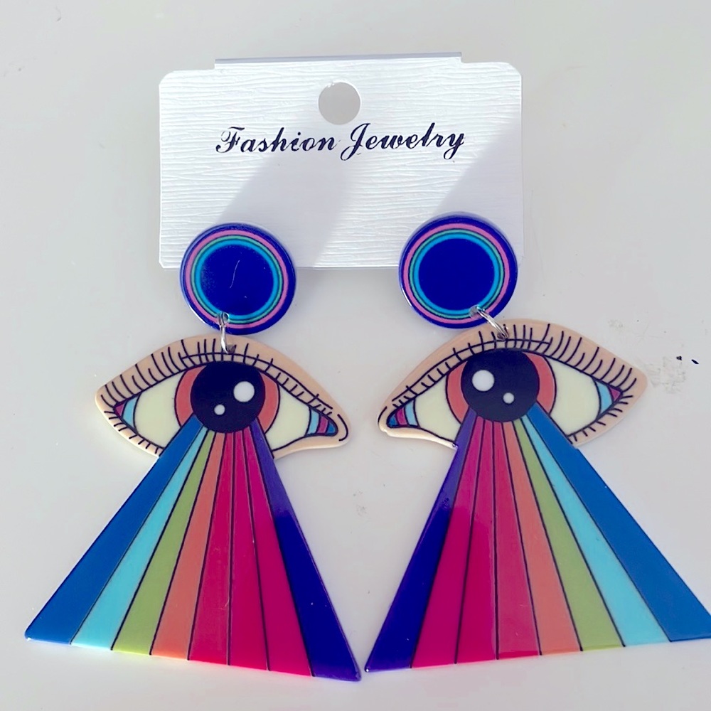 Earrings All Seeing Eye Illuminati Rainbow Evil Eye Pride (bin2D) - Picture 2 of 4